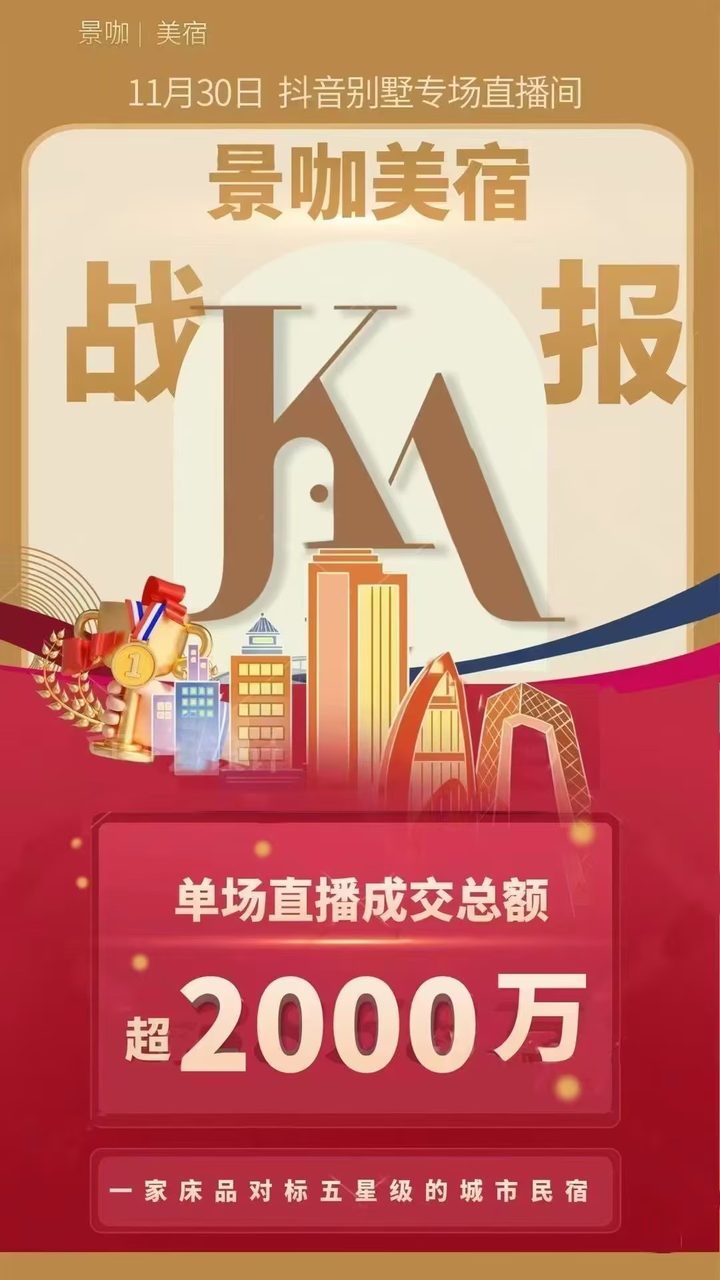 景咖美宿战报 - 抖音别墅专场单场直播成交总额超2000万